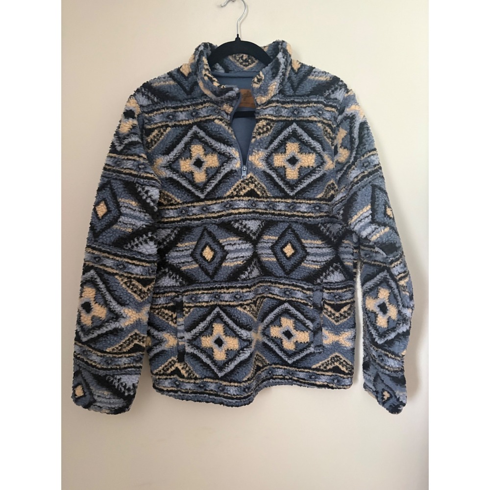 Wrangler Blue Geometric Tribal Sherpa Fleece Quarter Zip Jacket Women's XXL